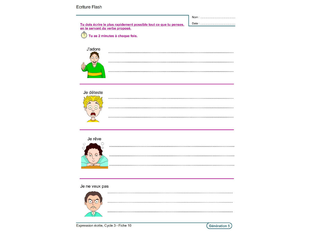 Fiche exercice écriture CM1, CM2, 6e, SEGPA