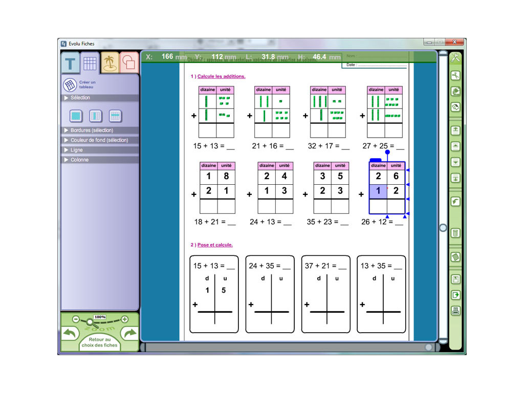 Logiciel Evolu Fiches - Numération, Opérations et Problèmes au CP
