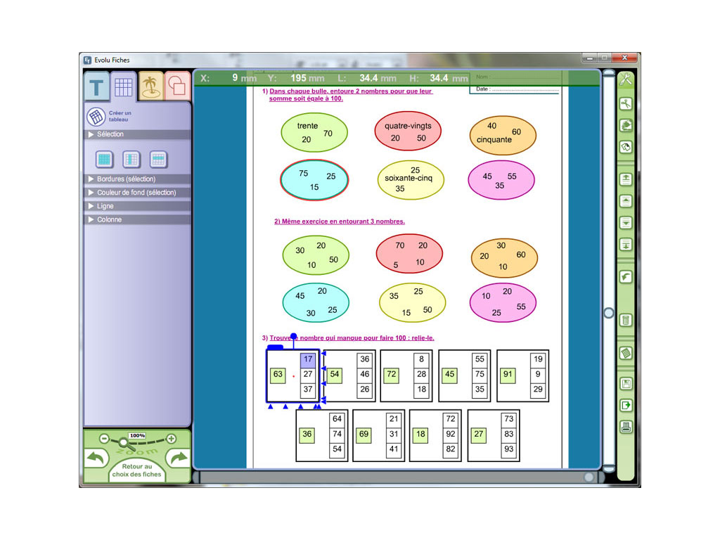 Logiciel Evolu Fiches - Numération et Opérations au CE1