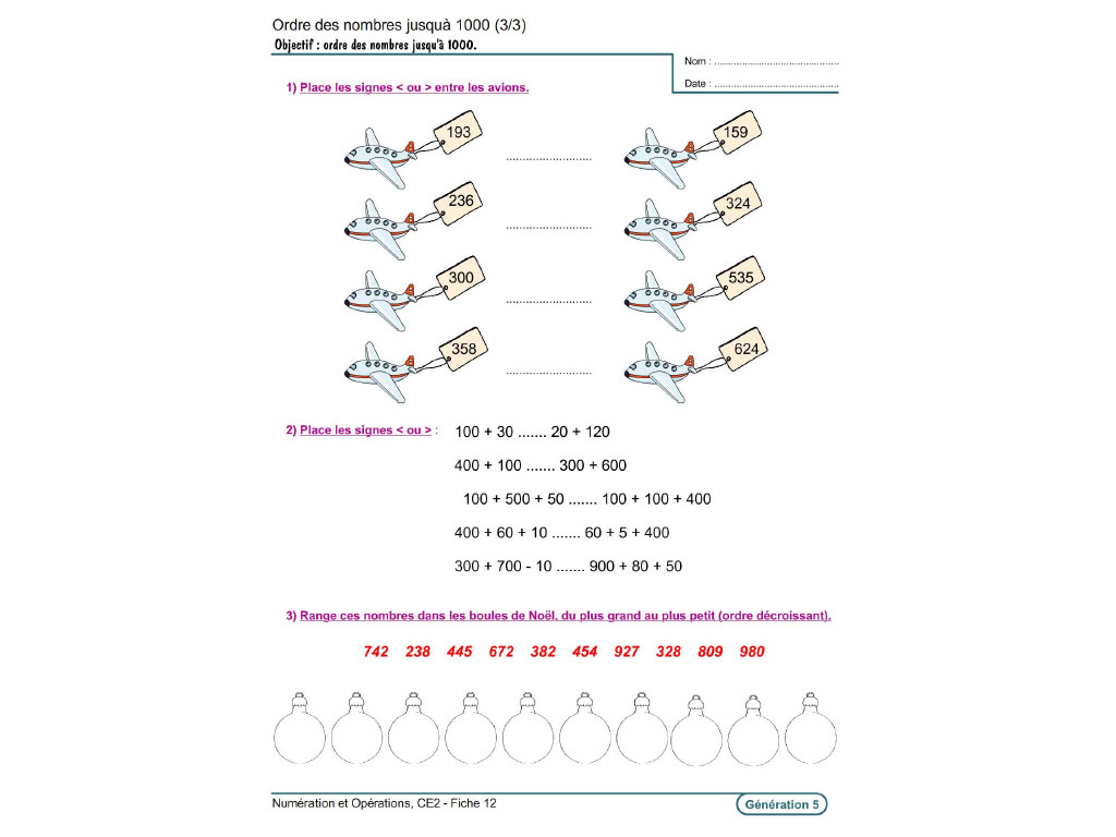Fiche exercice numération CE2