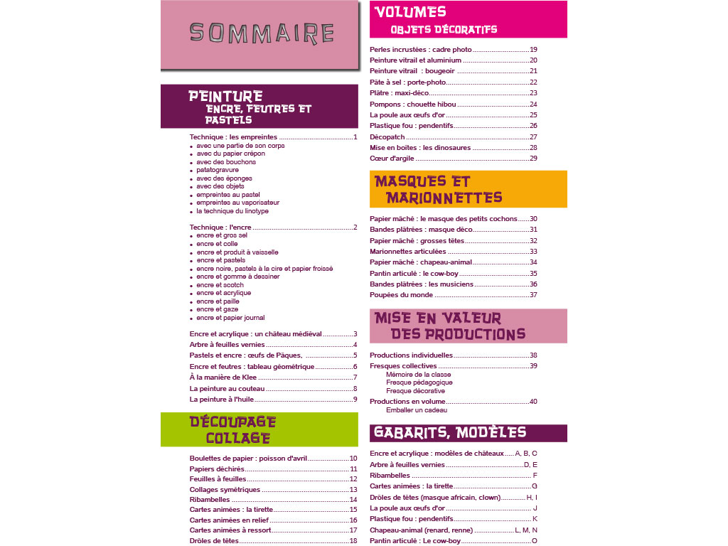 Sommaire Arts visuels en Maternelle et CP