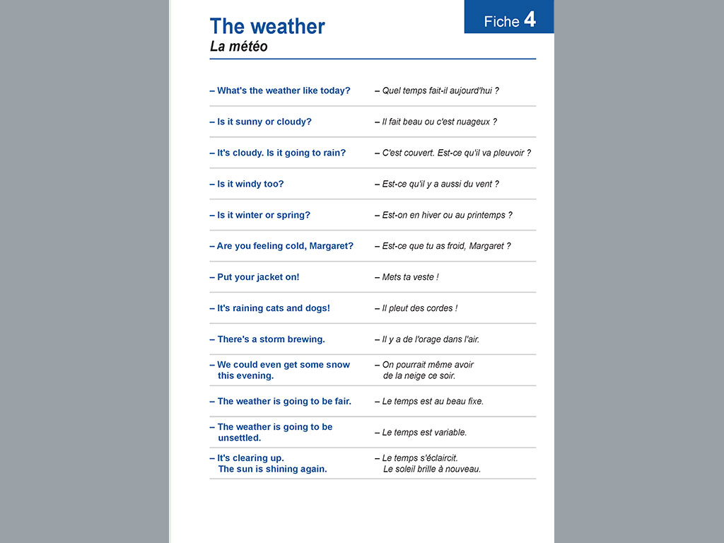 Fiche vocabulaire anglais - la météo