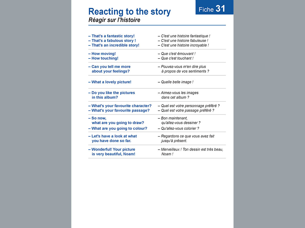 Fiche vocabulaire anglais - réagir sur l'histoire