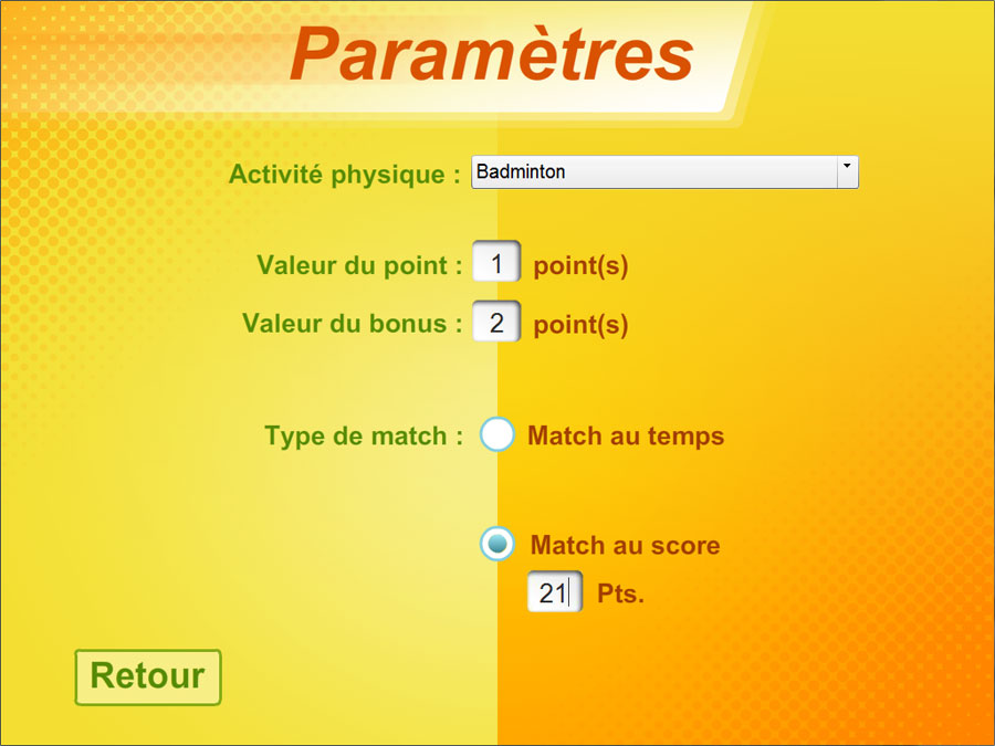 Paramètres EPS : Match & Score