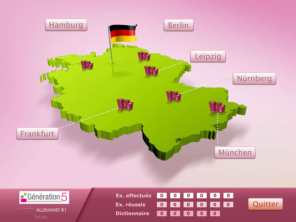 Menu du logiciel Allemand – Compréhension de l'écrit Niveau B1