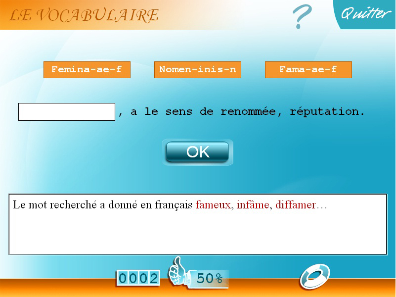 Exercice de vocabulaire latin