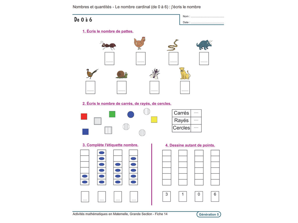 Fiche Maternelle Grande Section - Exercice Mathématiques