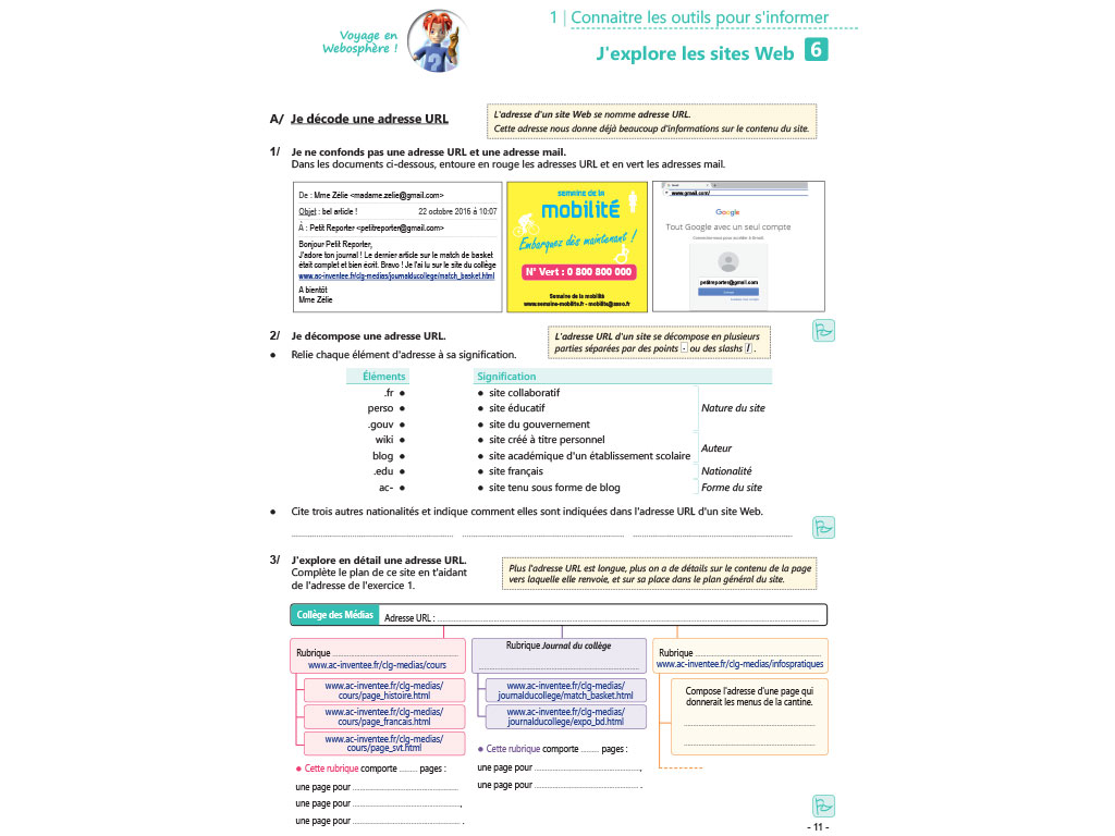 Cahier d'activités - explorer les sites web 6e-5e