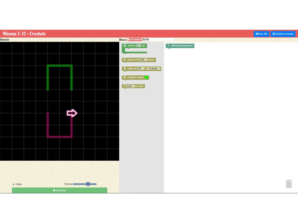 Exercice d'algorithmique et programmation - logiciel Algoblocs +