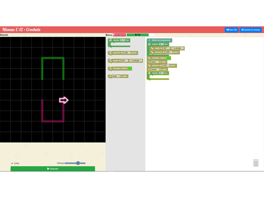 Exercice d'algorithmique et programmation - logiciel Algoblocs +