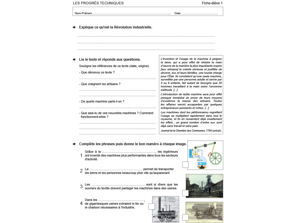 Exercices fiche élève Explorer l'histoire CM2