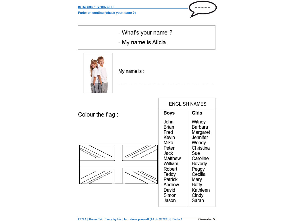 Exercice anglais cycle 2