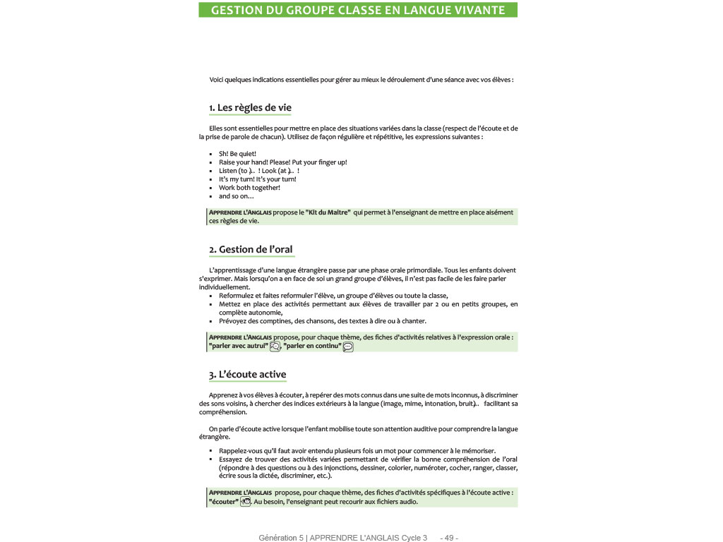 Gestion de la classe pour enseigner l'anglais au Cycle 3