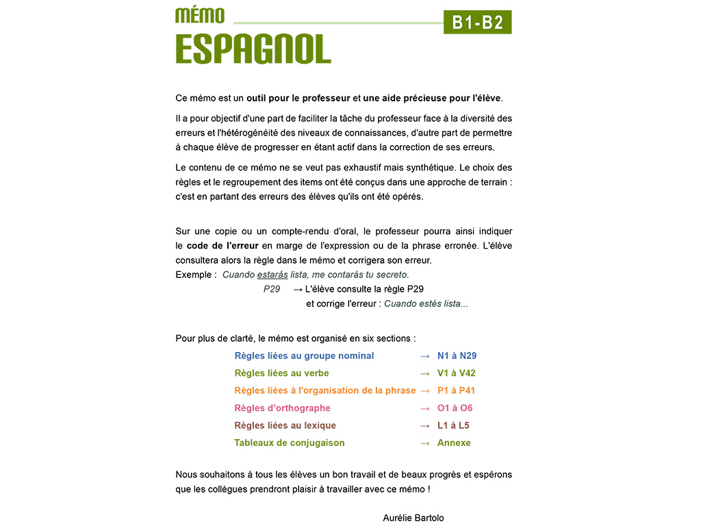 Règles Mémo Espagnol B1-B2