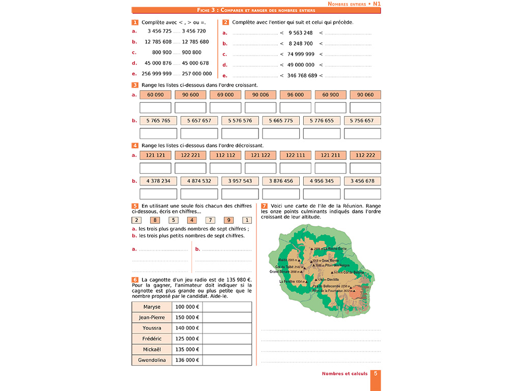 Comparer et ranger des nombres entiers