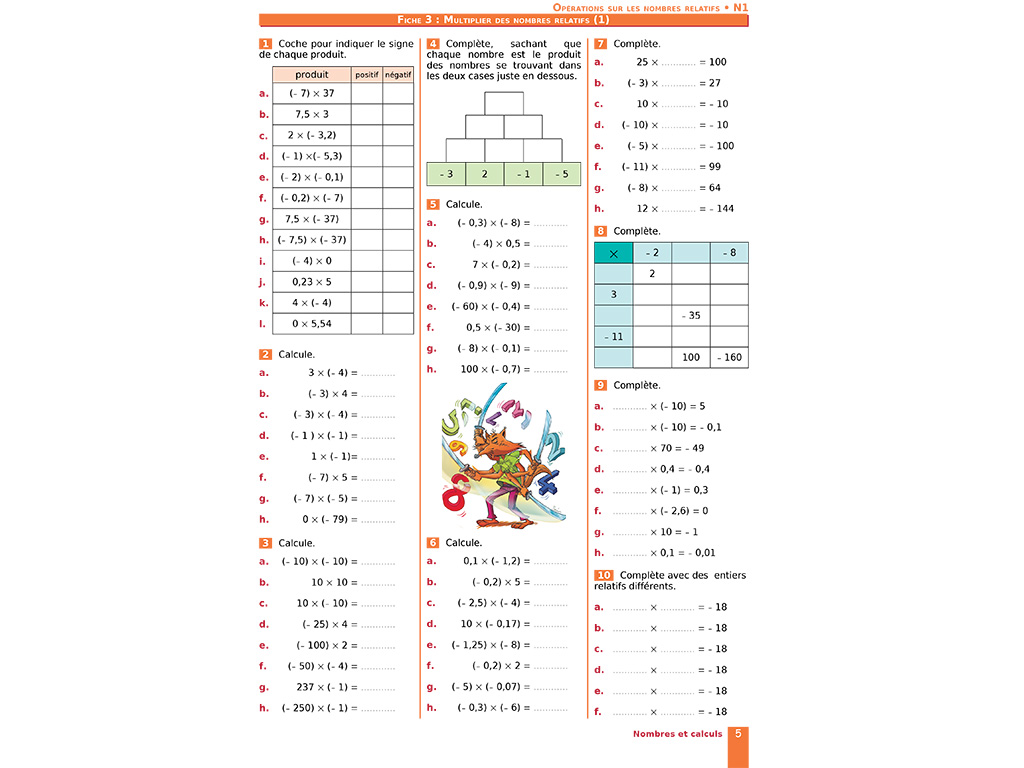 Multiplier des nombres relatifs - cahier iParcours maths 4e