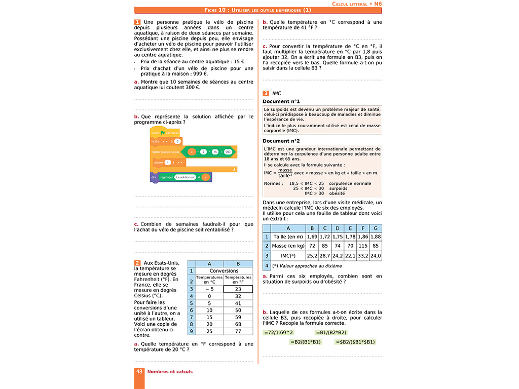 Utiliser les outils numériques - cahier iParcours maths 4e