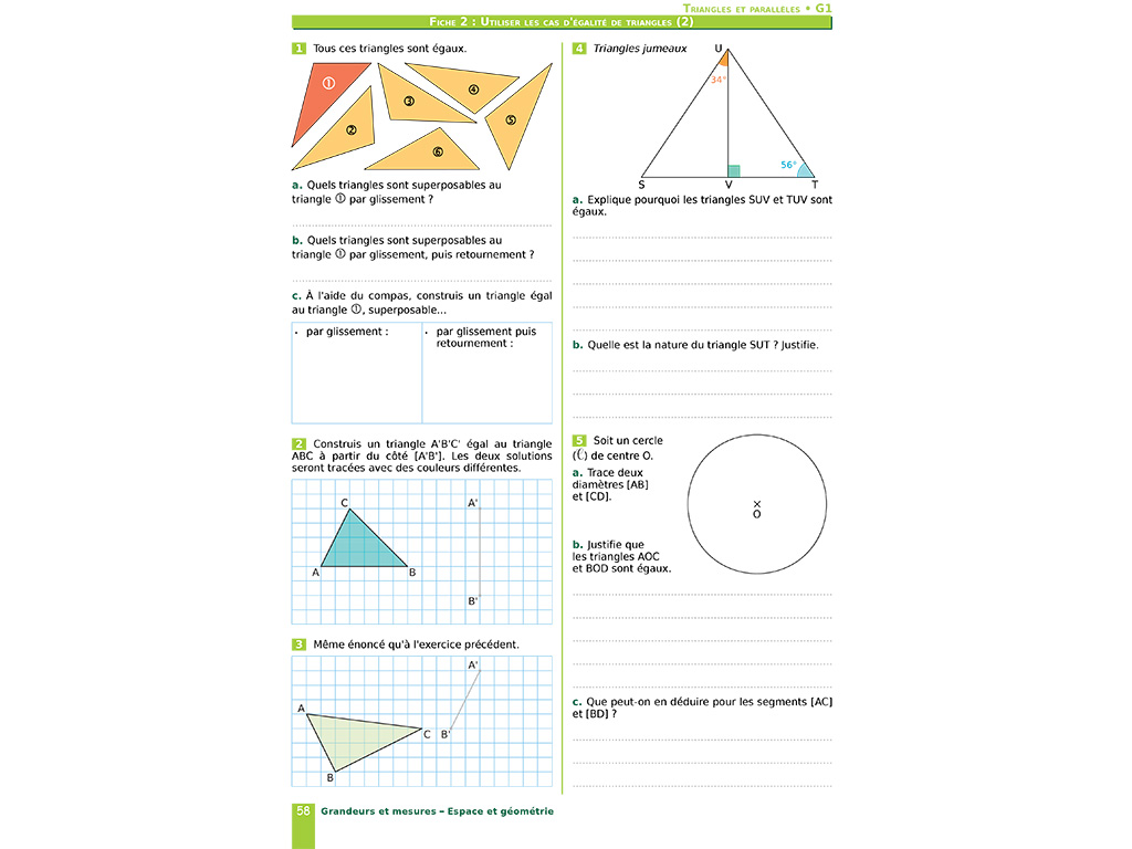 Utiliser les cas d'égalité de triangles - cahier iParcours maths 4e