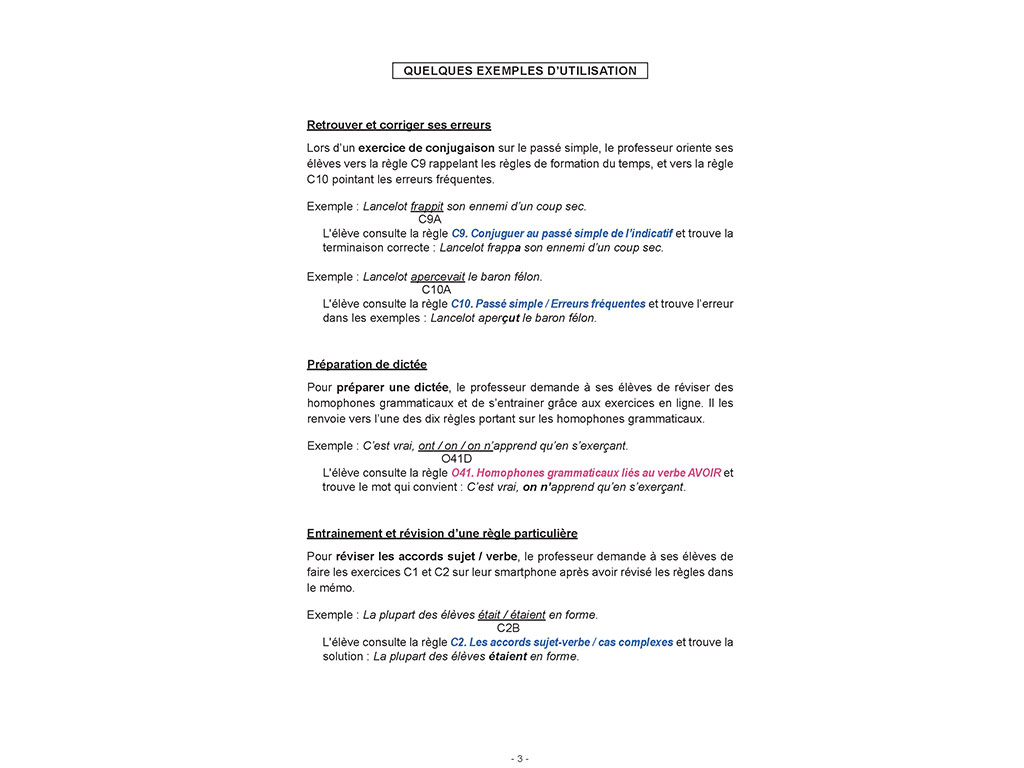 Exemple d'utilisation du Mémo français Orthographe - Conjugaison - Grammaire