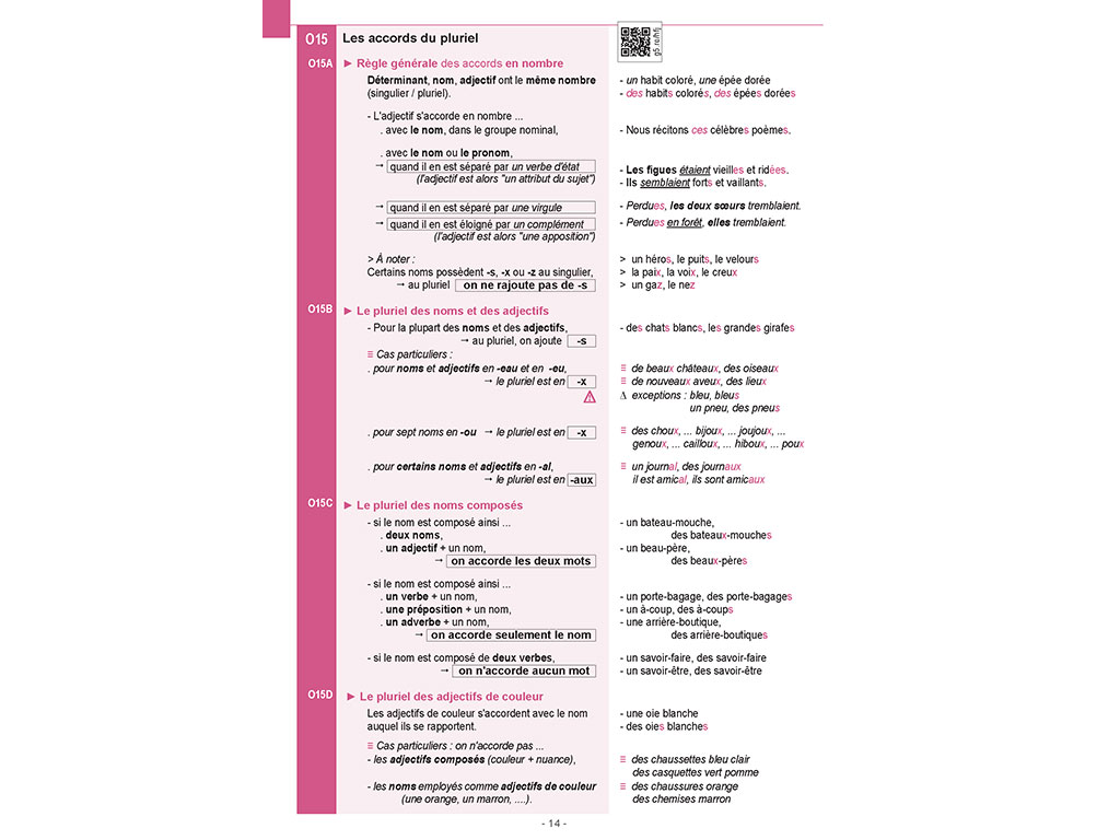 Les accords du pluriel - Mémo français Orthographe - Conjugaison - Grammaire