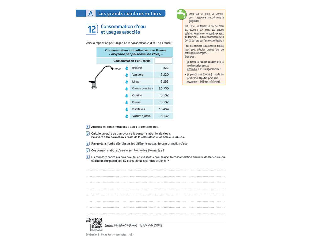 Exercice les grands nombres entiers - Maths éco-responsables