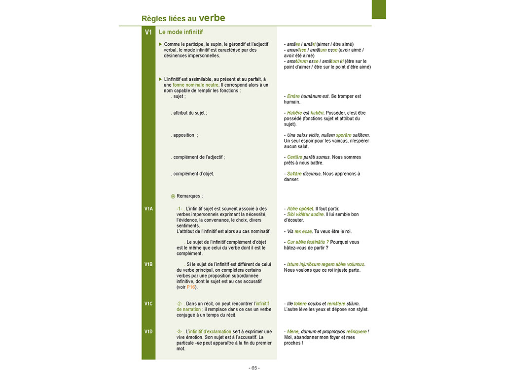 Mémo Latin - règles liées au verbe