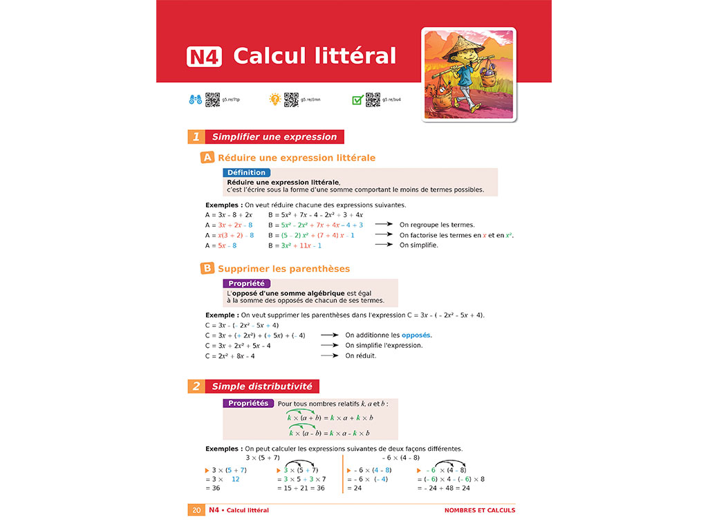 Cours Calcul littéral - Cahier-manuel 3e