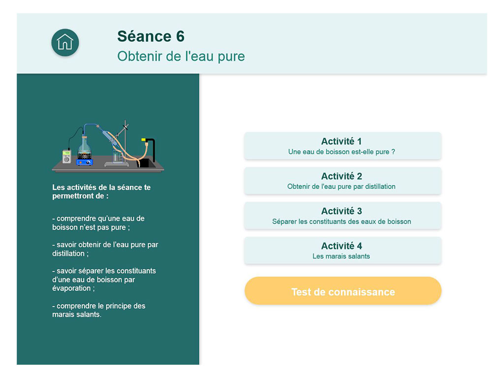 Activités Obtenir de l'eau pure - Chimie collège