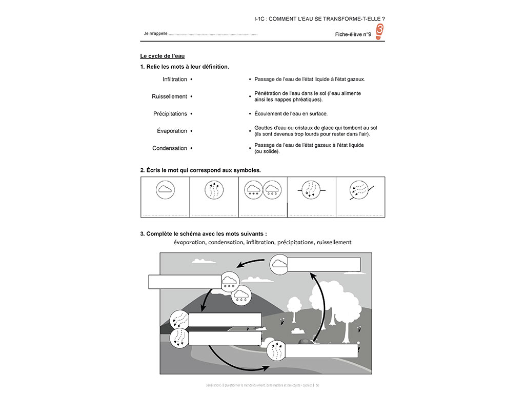 Fiche-élève - Cycle de l'eau - Questionner le Monde Cycle 2