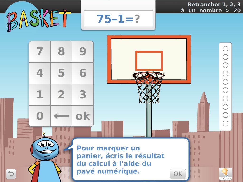 Exercice Calcul Mental CP-CE1 - jeu du basket