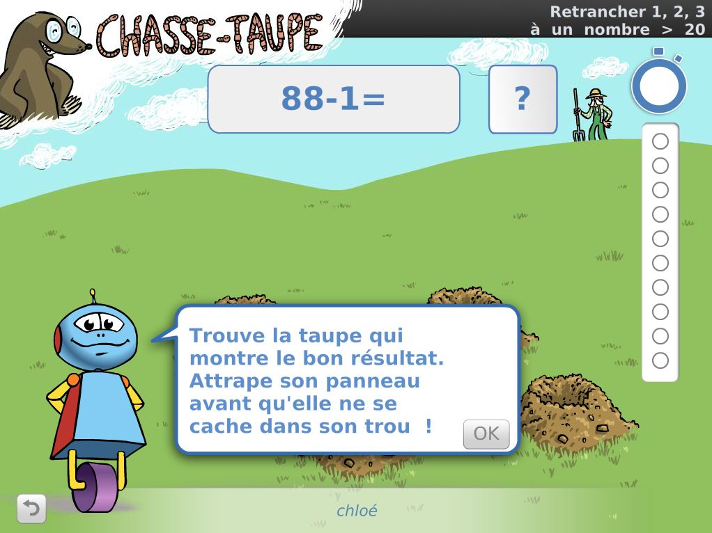 Exercice Calcul Mental CP-CE1 - jeu chasse-taupe