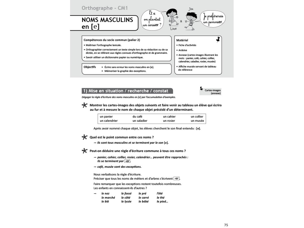Fiche élèves Orthographe CM1