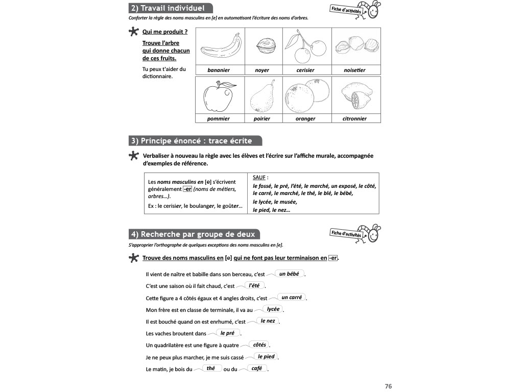 Fiche pour l'enseignant - Orthographe CM1