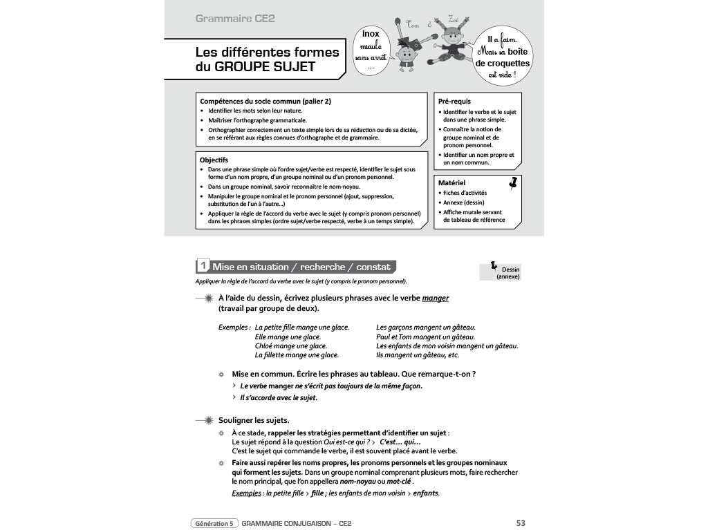 Fiche d'activités Grammaire - Conjugaison CE2