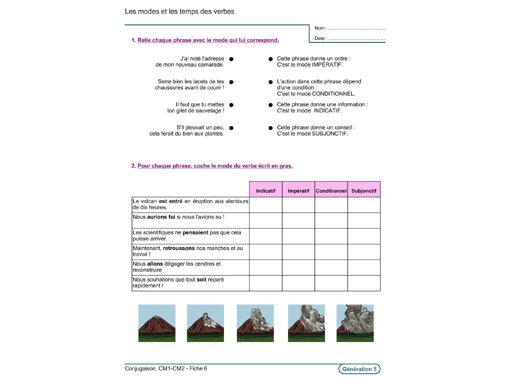 Fiche exercice verbe et conjugaison CM1-CM2