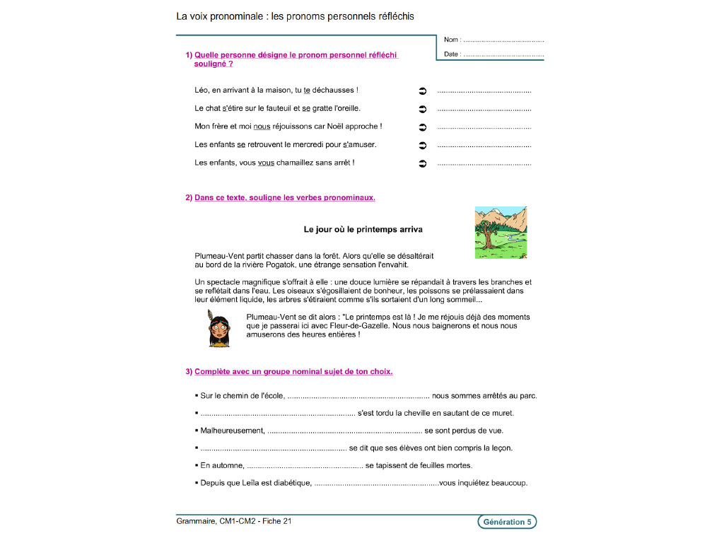 Fiche exercice pronoms personnels CM1-CM2